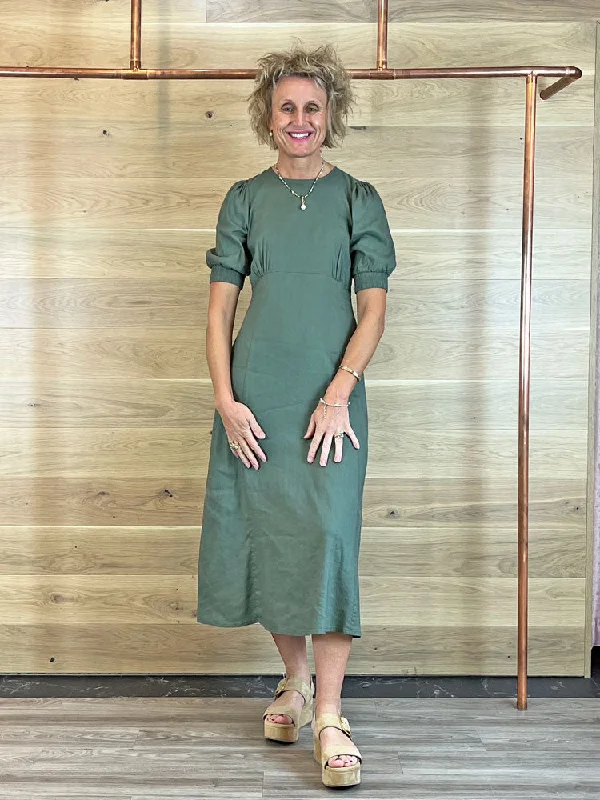 Pulz PzLuca Long Dress Deep Lichen Green Tunics Formal black