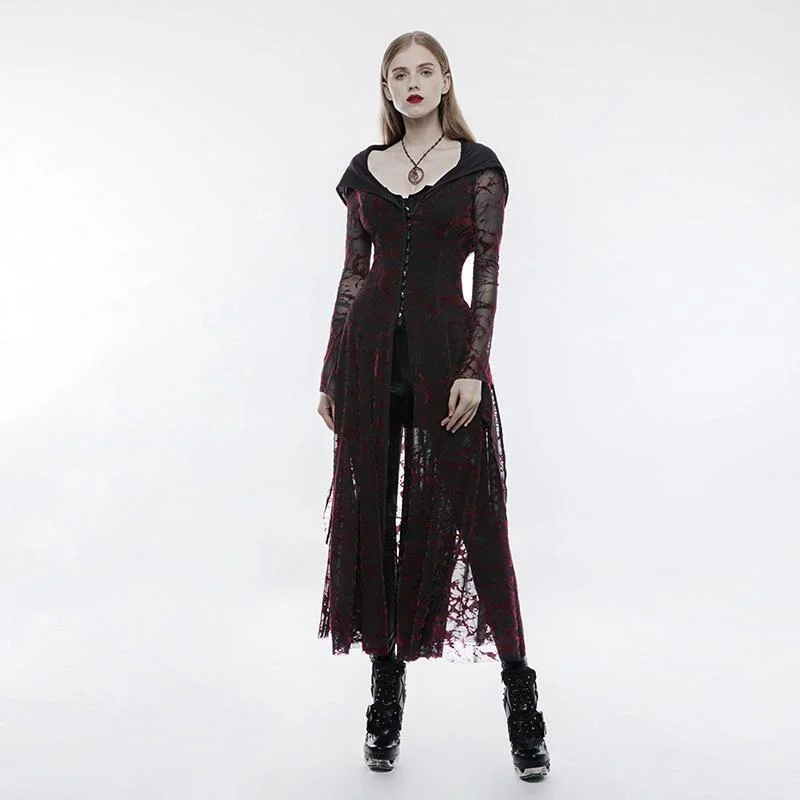 Women's Gothic Ribbon Trim Sheer Lace Flame Long Dress Tunics Fall fleece