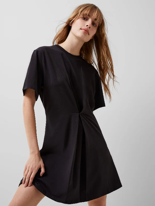 Rallie Cotton Box Pleat T-Shirt Mini Dress Hooded Caped Shawl Collar