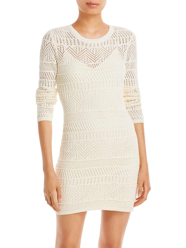 Renee Womens Pointelle Short Sweaterdress Transparent Opaque Sheer