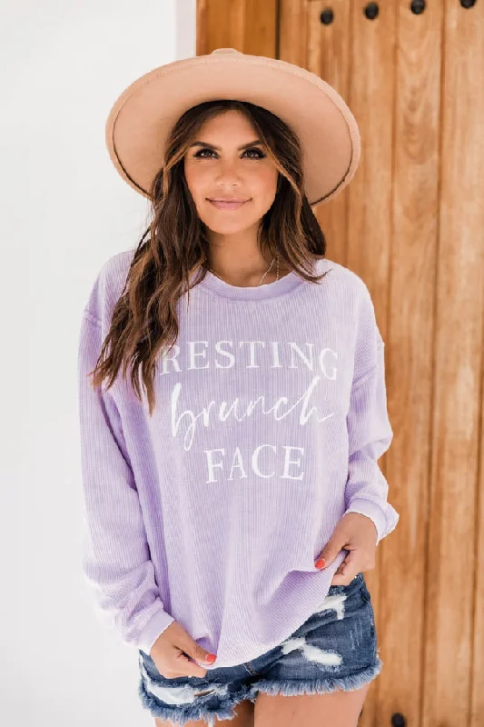 Resting Brunch Face Corded Graphic Sweatshirt Lilac FINAL SALE Hoodie with Illustration Artistic Creative