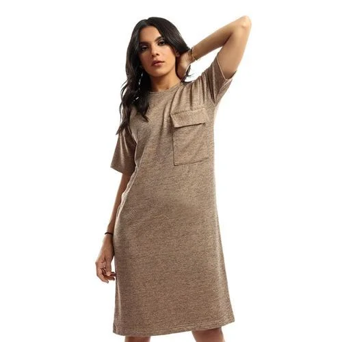 Rounded Tight T-Shirt Dress - Kady Collared Crew Neck Turtle Neck