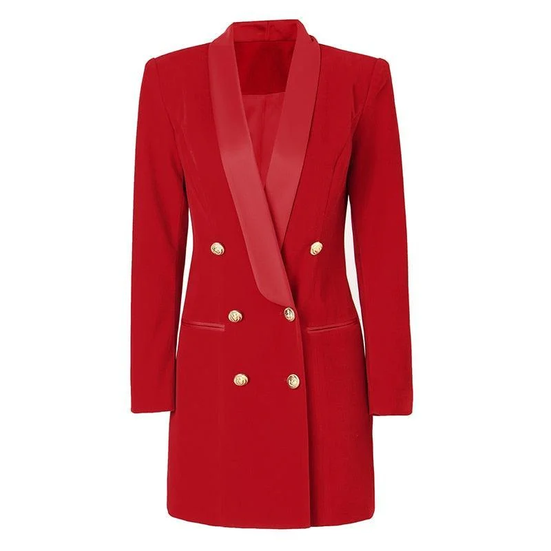Satin Shawl Collar Velvet Blazer Dress Women's Casual Suit