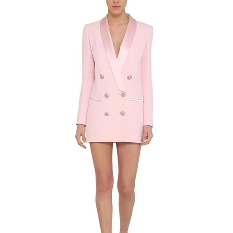 Tuxedo Blazer Dress- Double Breasted Women's Trendy Blazer