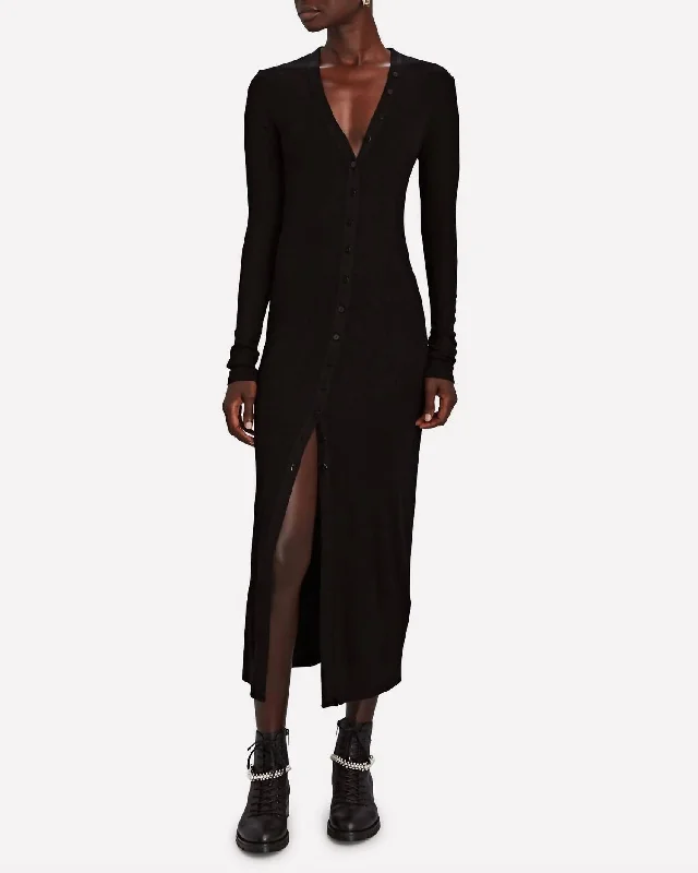Silk Rib L/s Cardigan Midi In Black Cardigan Knitwear Sweater