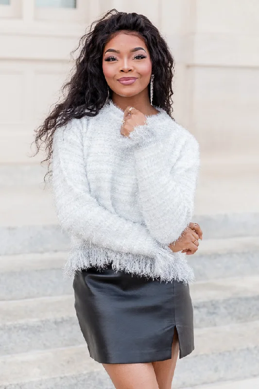 Sip Of Champagne Silver Tinsel Striped Sweater FINAL SALE Glossy Satin Silk
