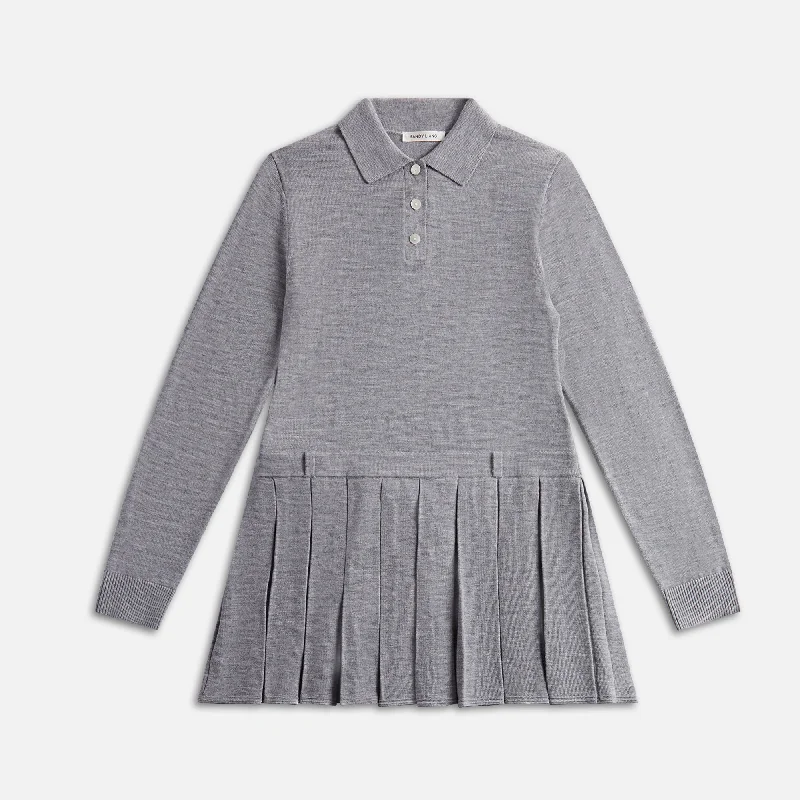 Sandy Liang Hague Sweater Dress - Grey Toggled Drawstring Belted