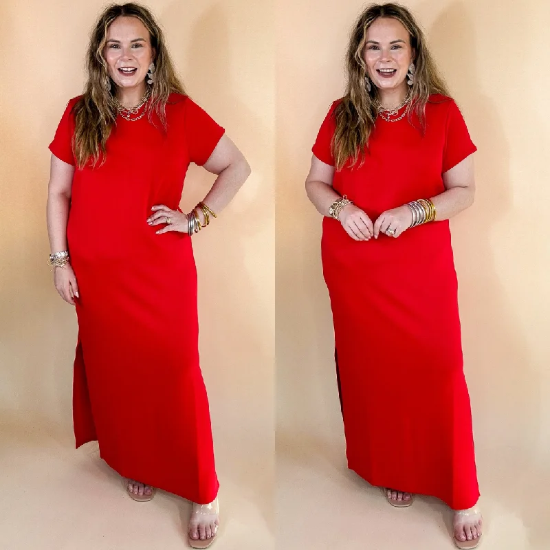 SPANX | AirEssentials Maxi T-Shirt Dress in Spanx Red Satin Fabric Silk Fabric Chiffon Fabric SPANX | AirEssentials Maxi T-Shirt Dress in Spanx Red Satin Fabric Silk Fabric Chiffon Fabric