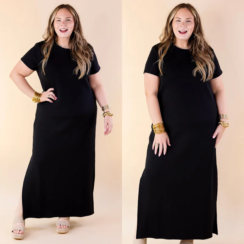 SPANX | AirEssentials Maxi T-Shirt Dress in Very Black Cotton Fabric Linen Fabric Terry Fabric SPANX | AirEssentials Maxi T-Shirt Dress in Very Black Cotton Fabric Linen Fabric Terry Fabric