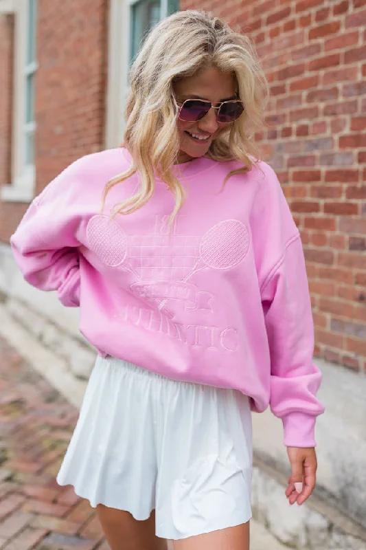 Sporty Chic Pink Oversized Embroidered Sweatshirt FINAL SALE Hoodie with Emblem Brand Identity