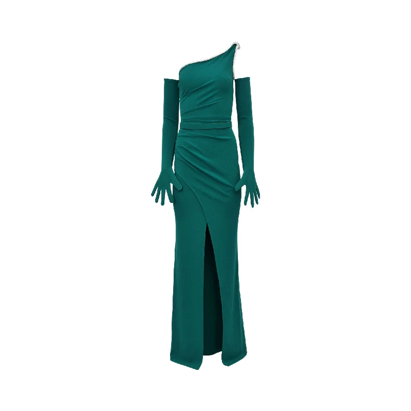 Zeena Zaki Women's Green Long Dress Square Neckline Feminine