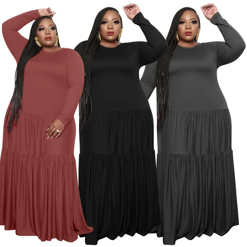 Stitching Loose Long Dresses Plus Size Fat Women'S Dress Tunics Short Trendy