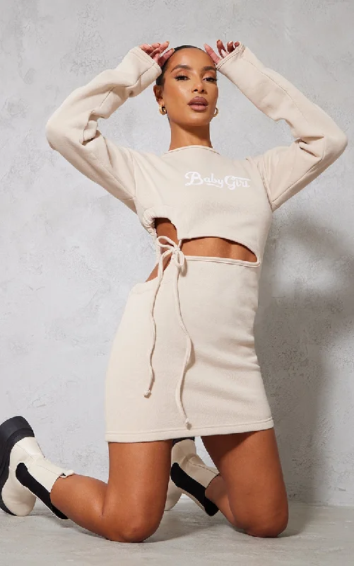Stone Ruched Side Sweatshirt Dress Hoodie with Raw Hem Edgy Unfinished