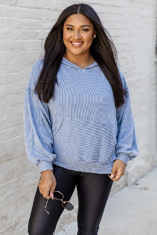 Stylish Splendor Blue Hoodie FINAL SALE Hoodie with Applique Textured Unique