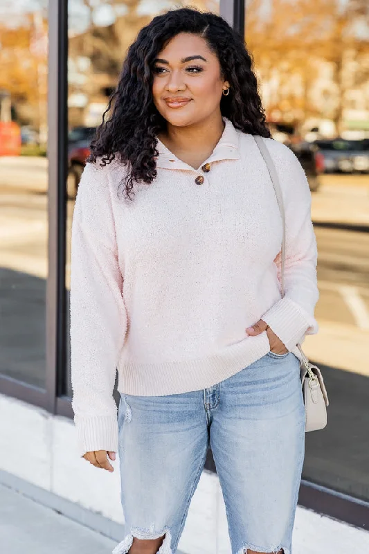Tell Me Everything Blush Fuzzy Henley Pullover FINAL SALE Cold Shoulder Design