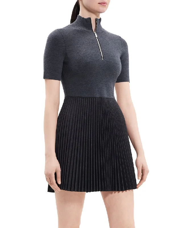 Theory Zip-Up Combo Wool-Blend Sweaterdress Anti-Pilling Anti-Shrink Durable