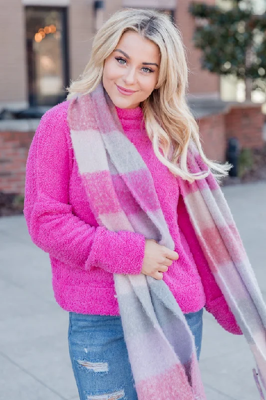 Timeless Tales Pink Fuzzy Mock Neck Sweater FINAL SALE Polka Dot Checkered Tartan