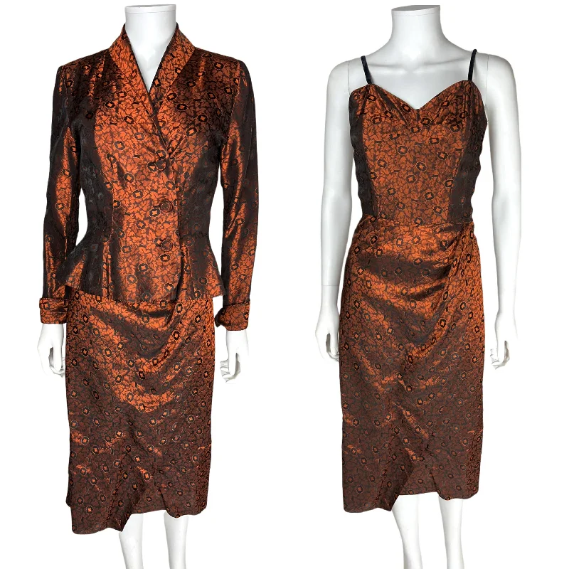 Vintage 1950s Cocktail Dress w Jacket Rust Orange Taffeta Size S Knit Jacket Woven Jacket Fleece Jacket Vintage 1950s Cocktail Dress w Jacket Rust Orange Taffeta Size S Knit Jacket Woven Jacket Fleece Jacket