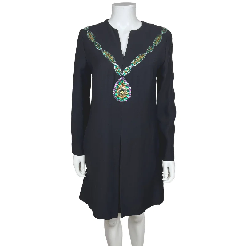 Vintage 1960s Sequinned Dress w Trompe L’Oeil Necklace Cowl Neckline Elegant