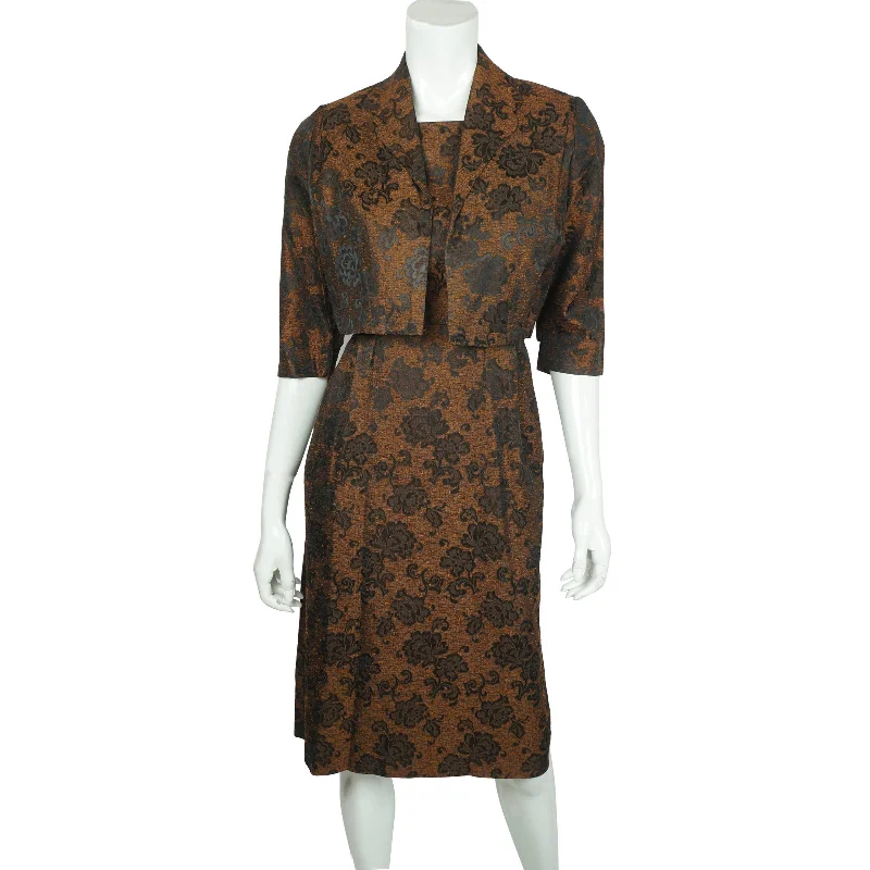 Vintage 50s Cocktail Dress w Jacket Floral Brocade Size L Faux Fur Jacket Real Fur Jacket Shearling Jacket Vintage 50s Cocktail Dress w Jacket Floral Brocade Size L Faux Fur Jacket Real Fur Jacket Shearling Jacket
