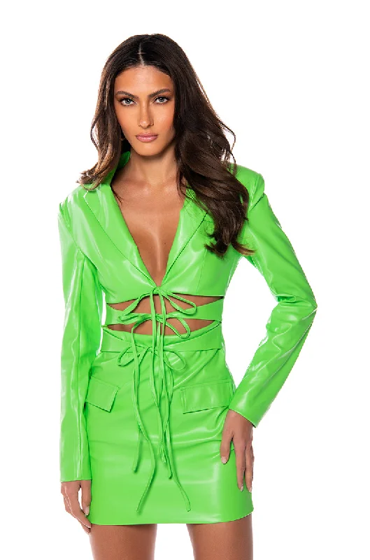 WAVE CUT OUT DETAIL FAUX LEATHER BLAZER DRESS Slimming Women's Blazer
