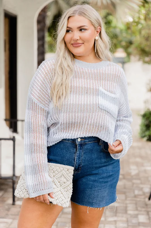 Whatever You Like Blue Striped Open Knit Sweater FINAL SALE Zippered Buttoned Snapped