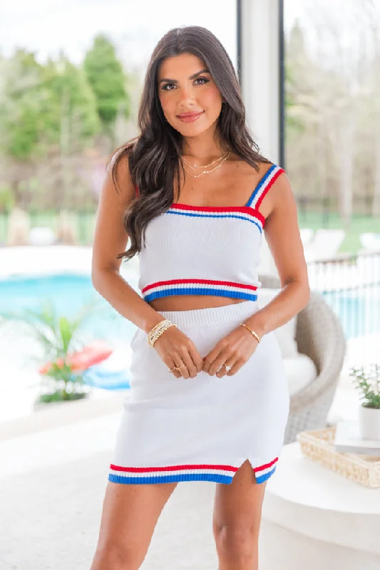 Where Liberty Dwells White Knitted Sweater Set FINAL SALE Tailored Straight A-Line