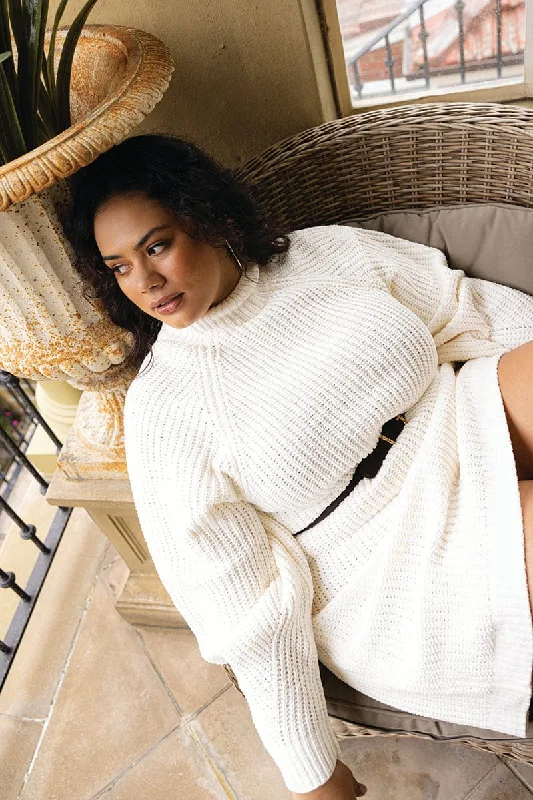 White Chenille Sweater Minidress Wool Fabric Cashmere Fabric Tweed Fabric