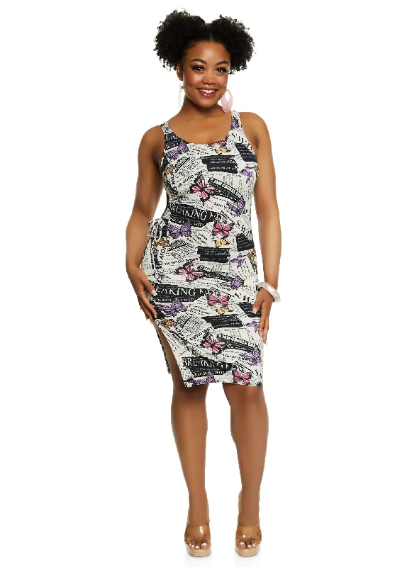 Plus Size Almost Famous Cut Out Waist Tank Dress Turtleneck Neckline Stylish