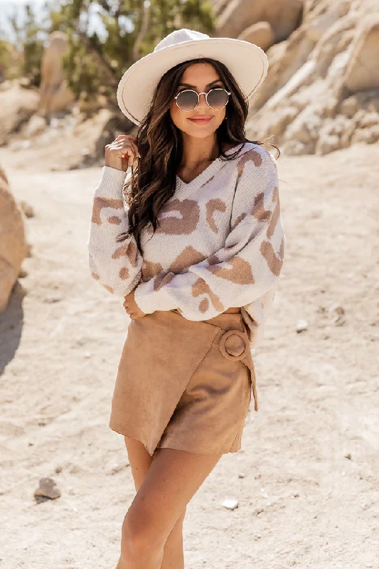 Wild Expectations Taupe And Ivory Leopard Print Sweater FINAL SALE Zippered Front Buttoned Front Snap Front