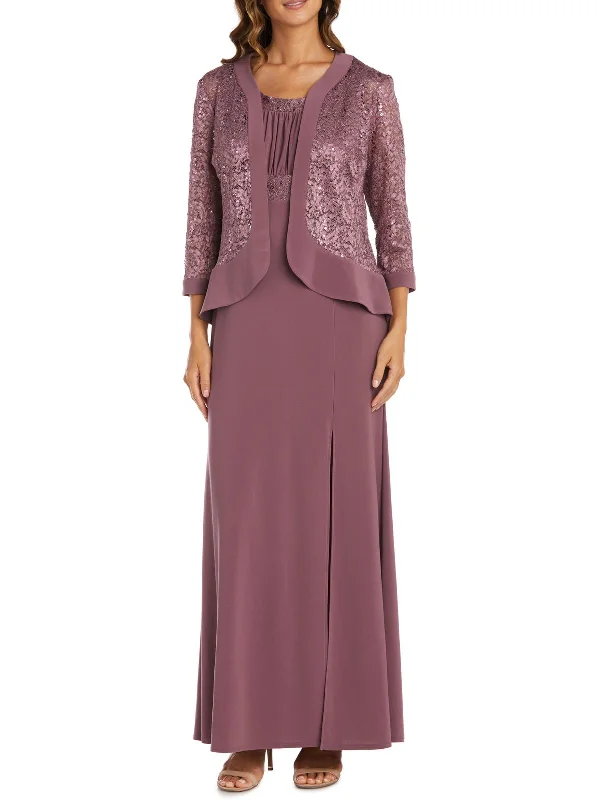 Womens 2PC Sequined Dress With Jacket Satin Jacket Silk Jacket Chiffon Jacket