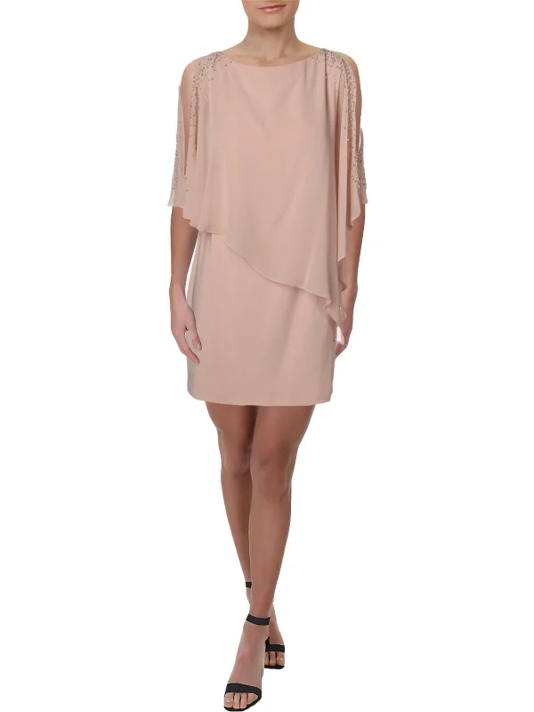 Womens Chiffon Embellished Capelet Dress Tunics Recommended stylist