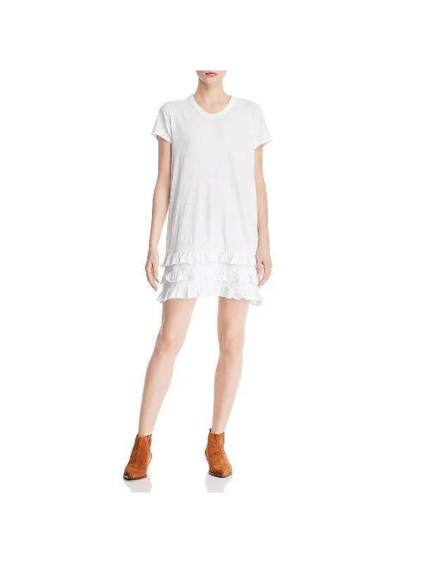 Womens Cotton Ruffled T-Shirt Dress Spandex Blend Rayon Blend Denim Blend