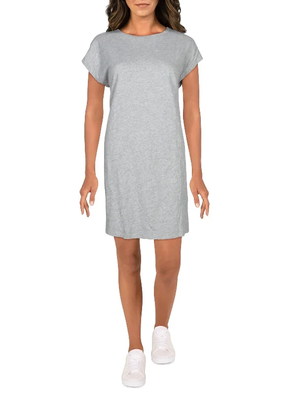 Womens Crewneck Mini T-Shirt Dress Zippered Front Buttoned Front Snap Front