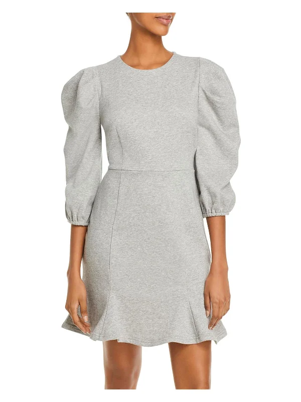 Womens Daytime Mini Sweatshirt Dress Hoodie with Metallic Shiny Futuristic