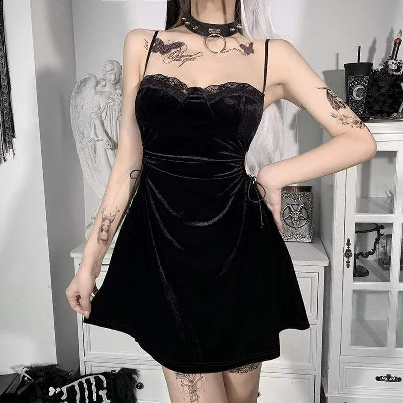 Women's Gothic Cutout Waist Velet Slip Dress Tunics Yoga stretchy