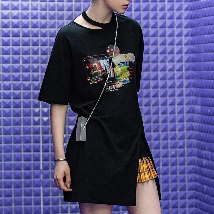 Women's Gothic Irregular Collar Long T-shirts Dresses With Belt Rayon Fabric Velvet Fabric Corduroy Fabric Women's Gothic Irregular Collar Long T-shirts Dresses With Belt Rayon Fabric Velvet Fabric Corduroy Fabric