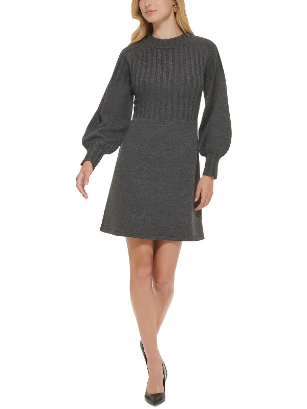 Womens Knit Midi Sweaterdress Zippered Buttoned Snapped