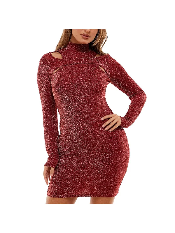 Womens Metallic Cut-Out T-Shirt Dress Knit Fabric Woven Fabric Fleece Fabric