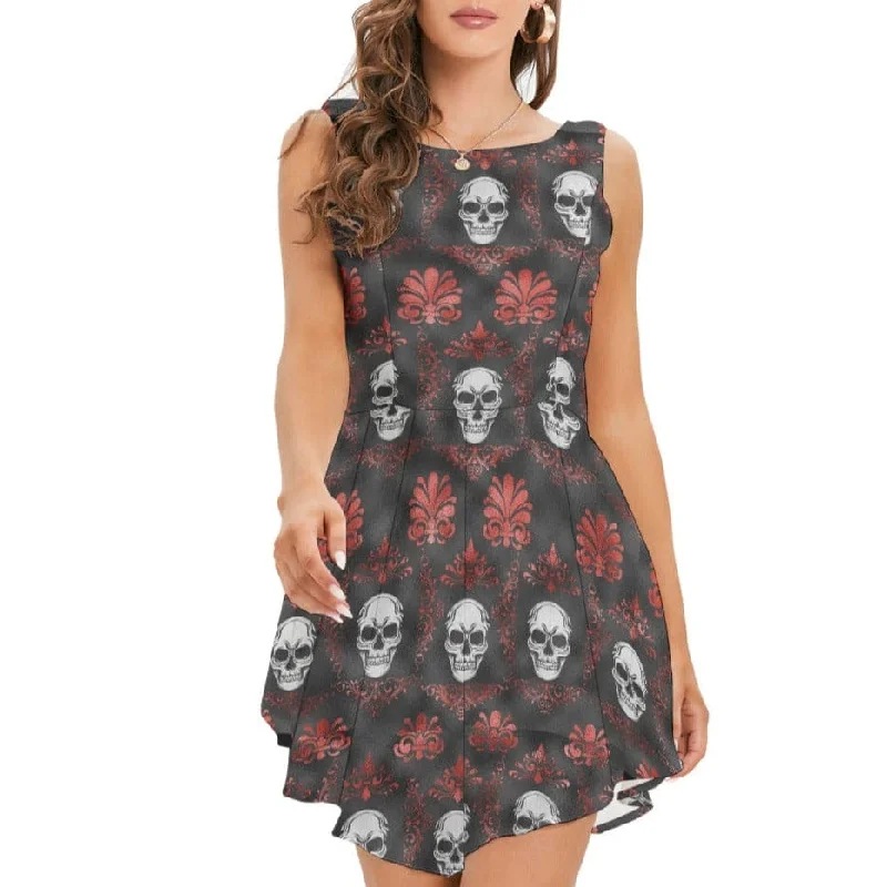 Women's Skulls With Red Flowers Sleeveless Tank Top Dress cropped tank top