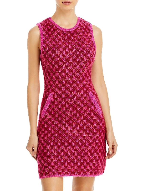 Womens Sleeveless Above Knee Sweaterdress Striped Floral Plaid
