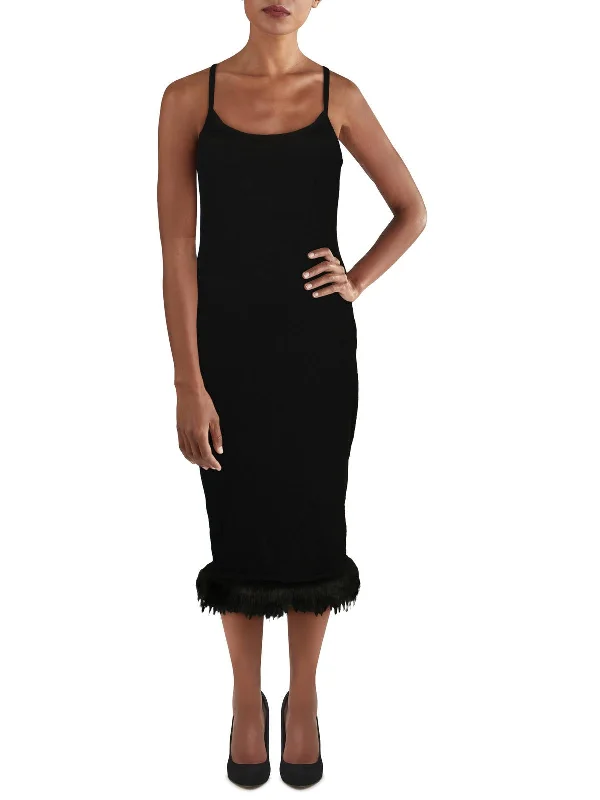 Womens Sleeveless Mid-Calf Sweaterdress Transparent Opaque Sheer