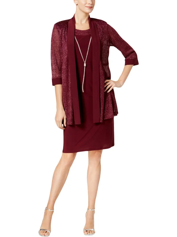 Womens Special Occasion Metallic Dress With Jacket Front Pockets Side Pockets Patch Pockets Womens Special Occasion Metallic Dress With Jacket Front Pockets Side Pockets Patch Pockets