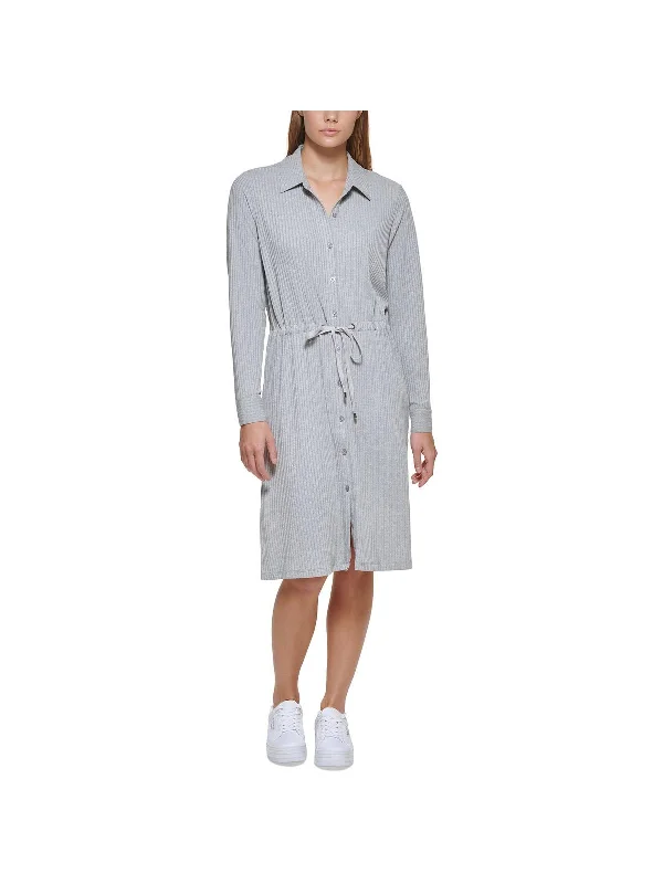 Womens Tie Waist Midi Shirtdress Maxi Flowy Bohemian