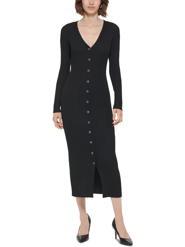 Womens V-Neck Maxi Sweaterdress Nylon Fabric Polyester Fabric Spandex Fabric