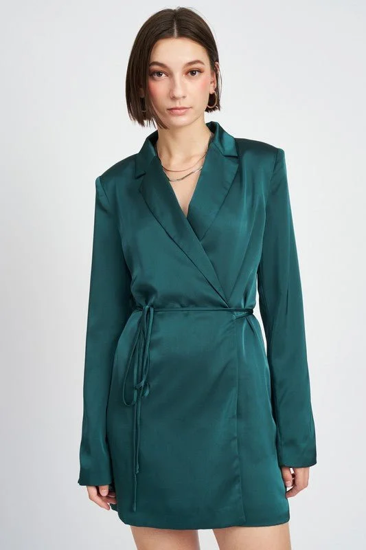 Satin Blazer Mini Dress Women's Plaid Suit