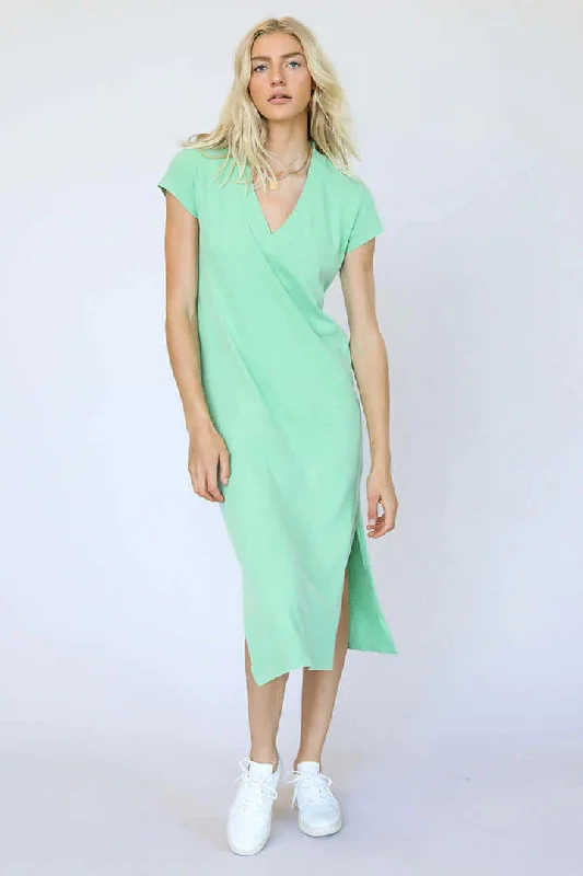Perfect White Tee Abbey V Neck T-shirt Dress in Apple Mint Denim Fabric Leather Fabric Suede Fabric