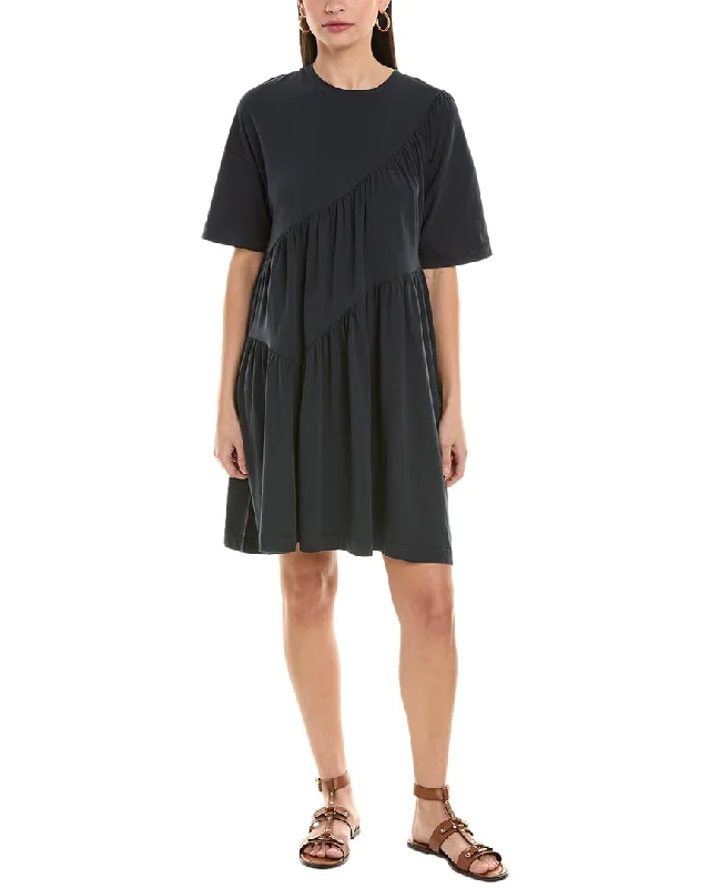 ALPHA STUDIO Shirred T-Shirt Dress Hooded Caped Shawl Collar