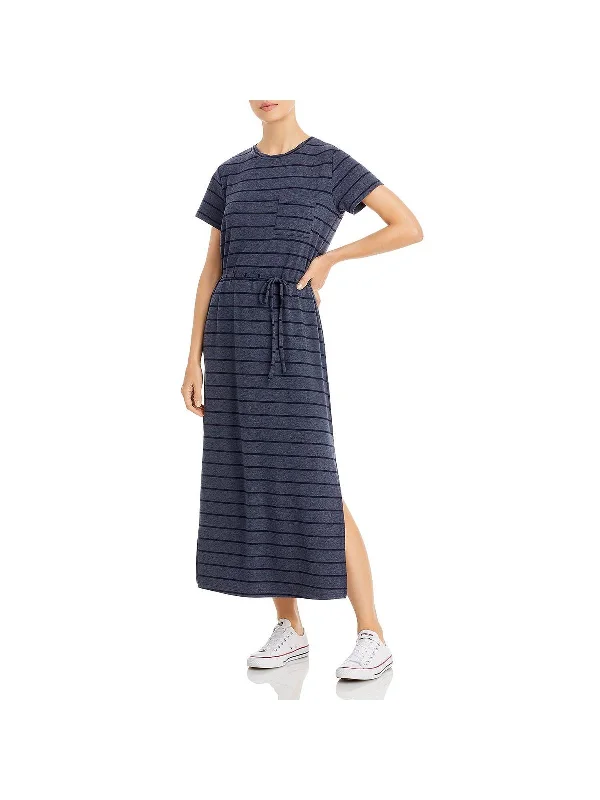 Anders Womens Midi Stripe T-Shirt Dress Zippered Buttoned Snapped