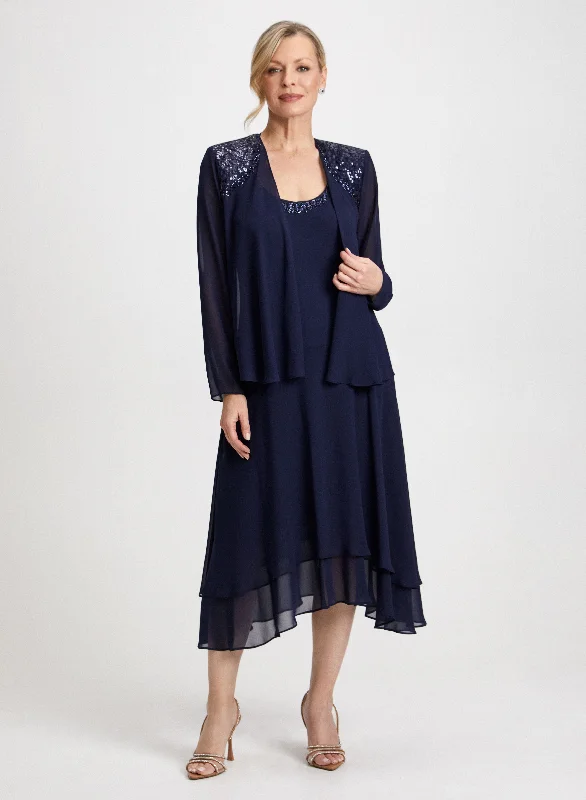 Beaded Trim Chiffon Dress & Jacket Set Tiered Jacket Buttoned Jacket Zippered Jacket Beaded Trim Chiffon Dress & Jacket Set Tiered Jacket Buttoned Jacket Zippered Jacket